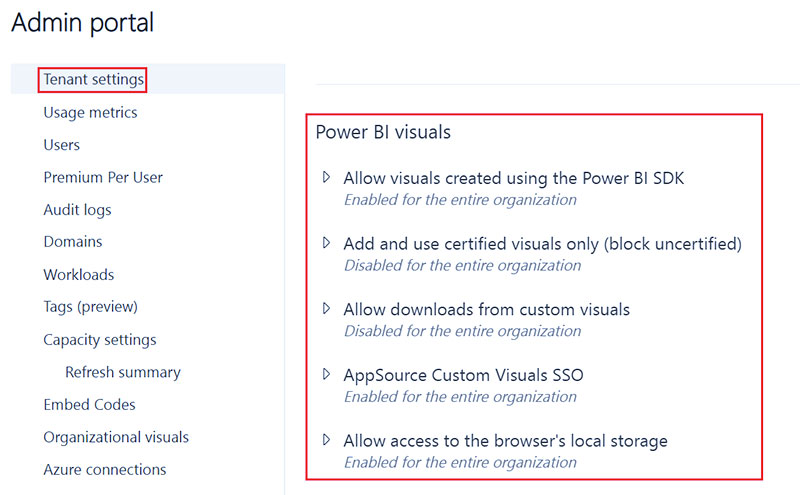 Manage Power BI visuals admin