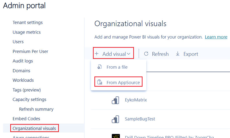 Manage Power BI visuals admin