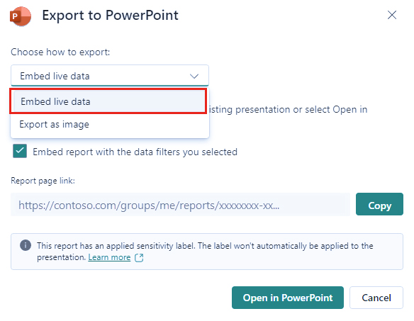 داده‌های زنده Power BI به پاورپوینت