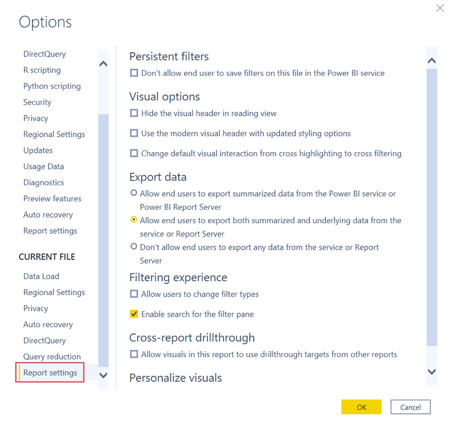 تغییر تنظیمات گزارش های Power BI