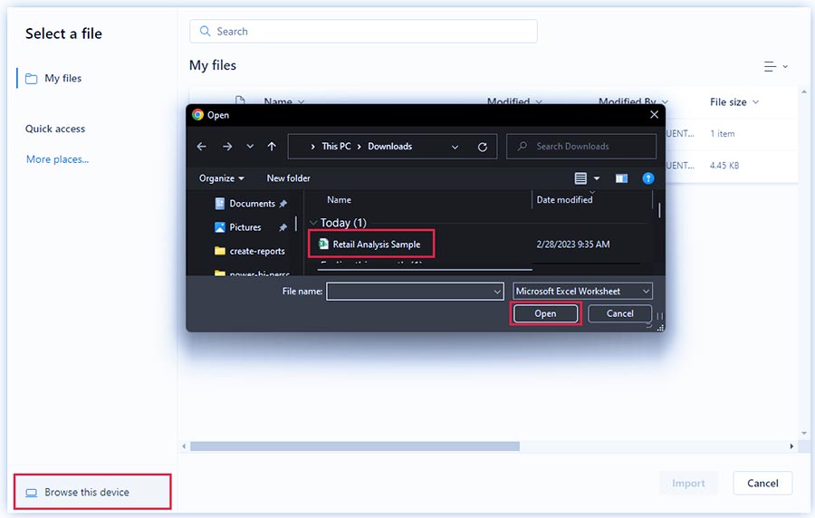 Create report from Excel in Power BI service