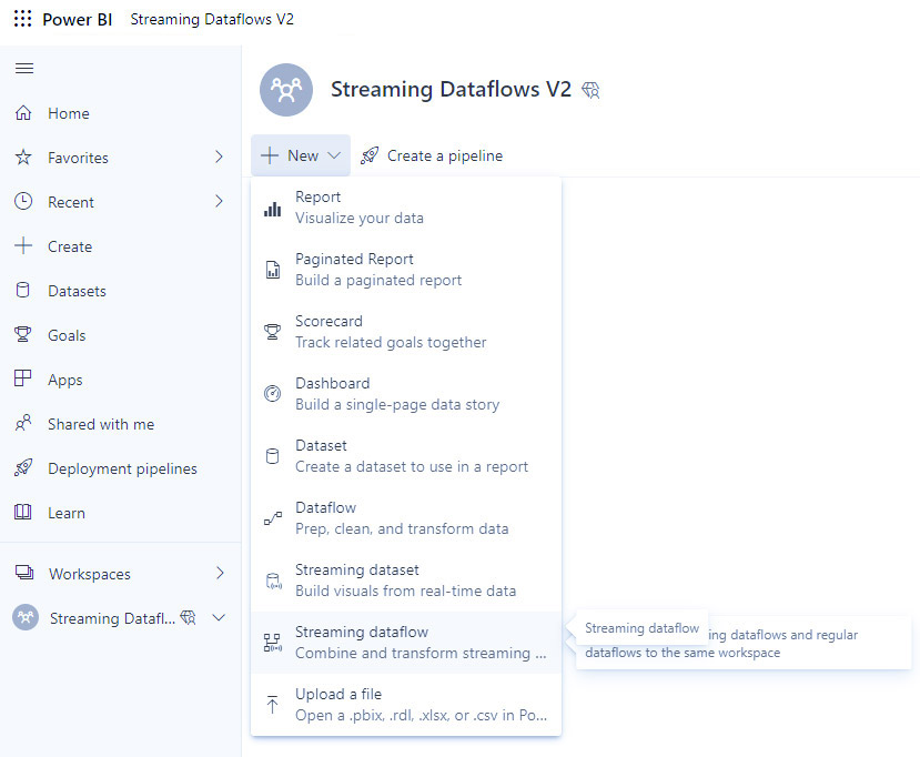Power BI Streaming Dataflow