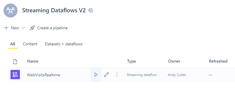 Power BI Streaming Dataflow