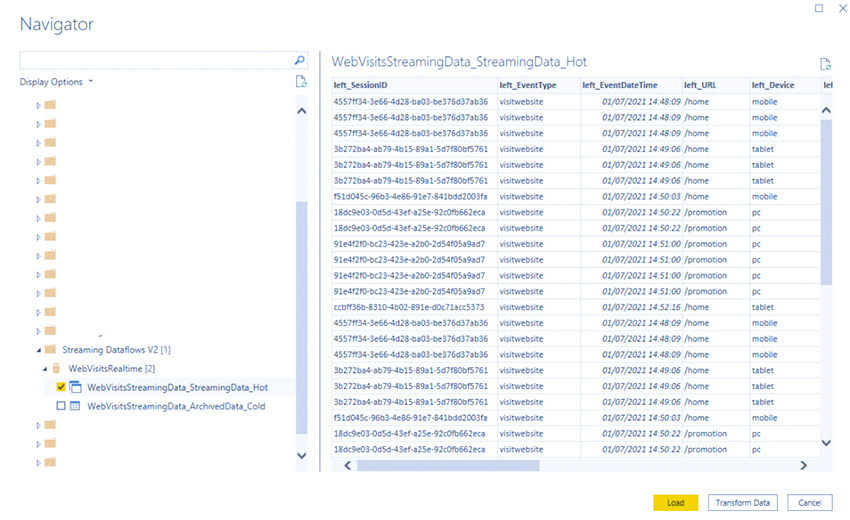 Power BI Streaming Dataflow