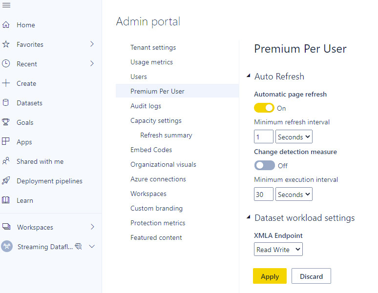 Power BI Streaming Dataflow