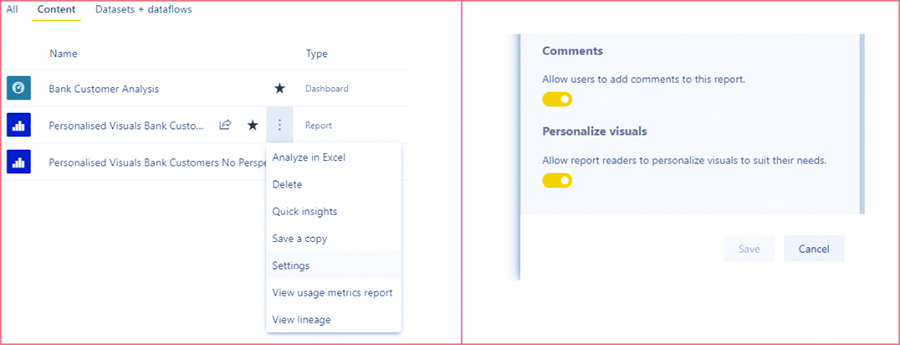 Power BI Personalize Visuals