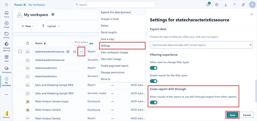 Use cross-report drillthrough in Power BI